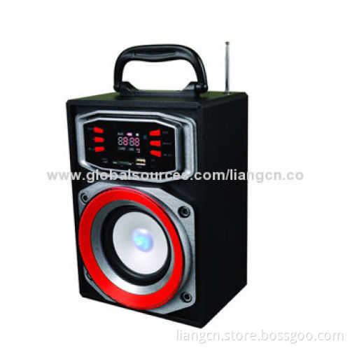 Stereo sound portable wooden FM radio speaker, playing USB drive/SD card with Bluetooth optional